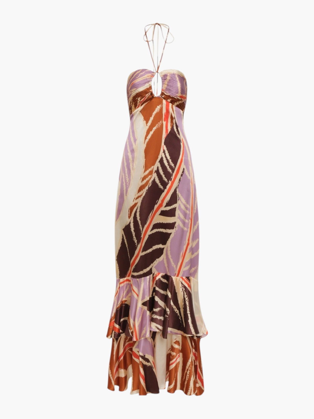 Sevillana Satin Silk Dress | Lilac Platanera Leaves Sevillana Satin Silk Dress | Lilac Platanera Leaves