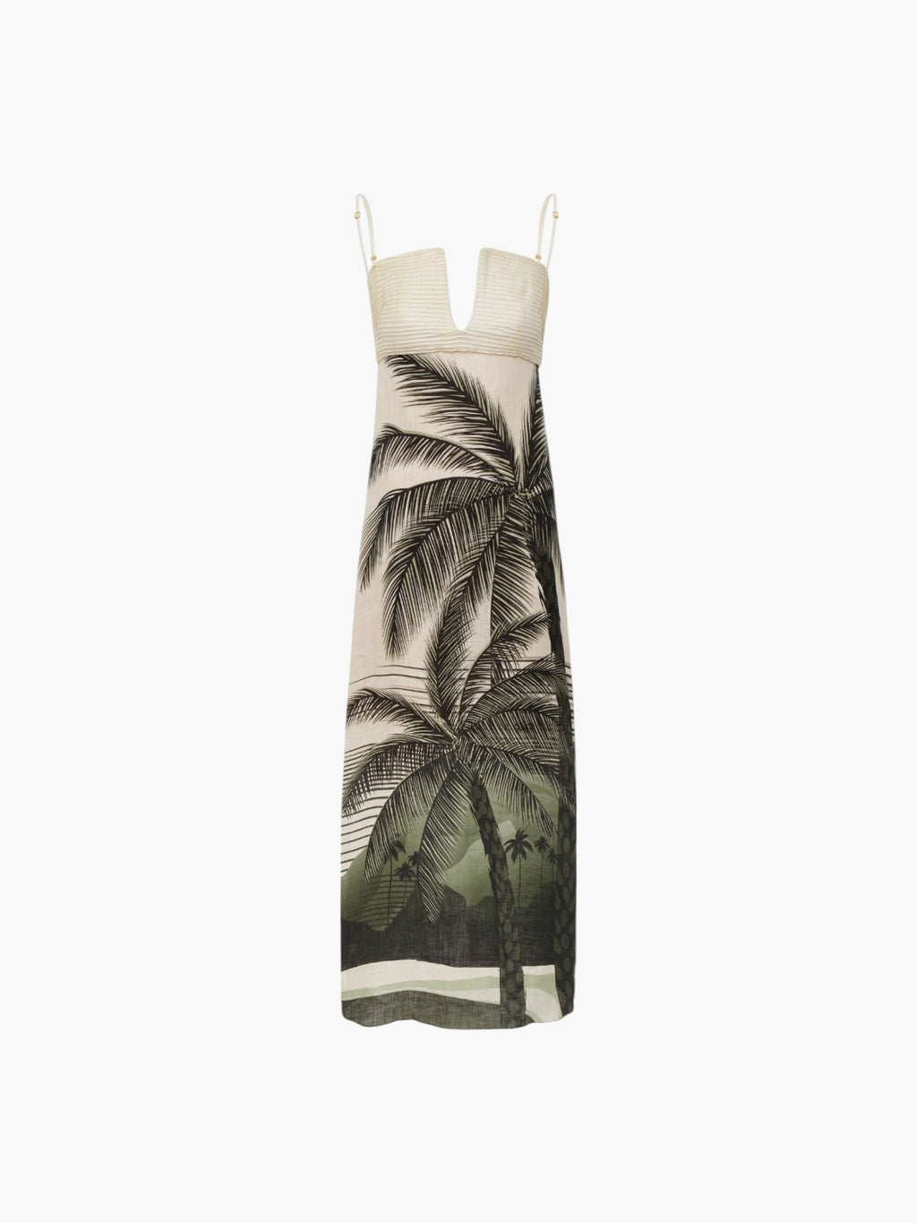 Antigüa Linen Midi Dress | Green Tropical Landscape