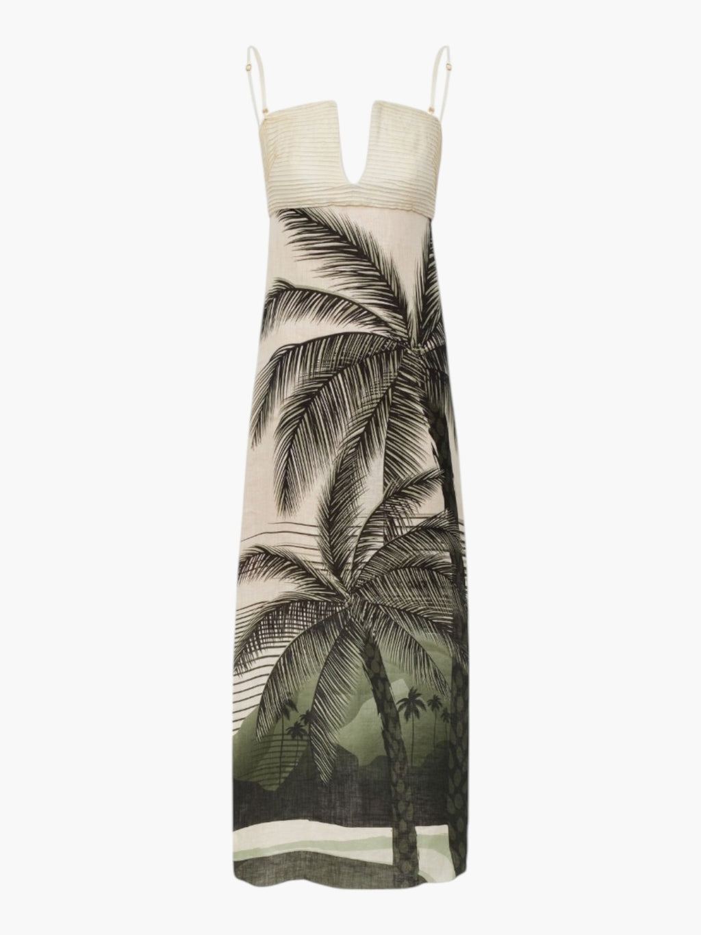 Antigüa Linen Midi Dress | Green Tropical Landscape