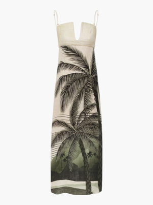 Antigüa Linen Midi Dress | Green Tropical Landscape Antigüa Linen Midi Dress | Green Tropical Landscape