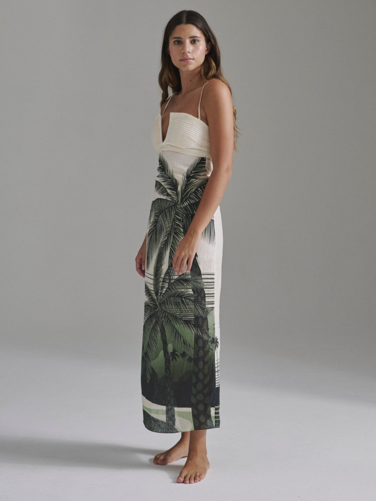 Antigüa Linen Midi Dress | Green Tropical Landscape Antigüa Linen Midi Dress | Green Tropical Landscape