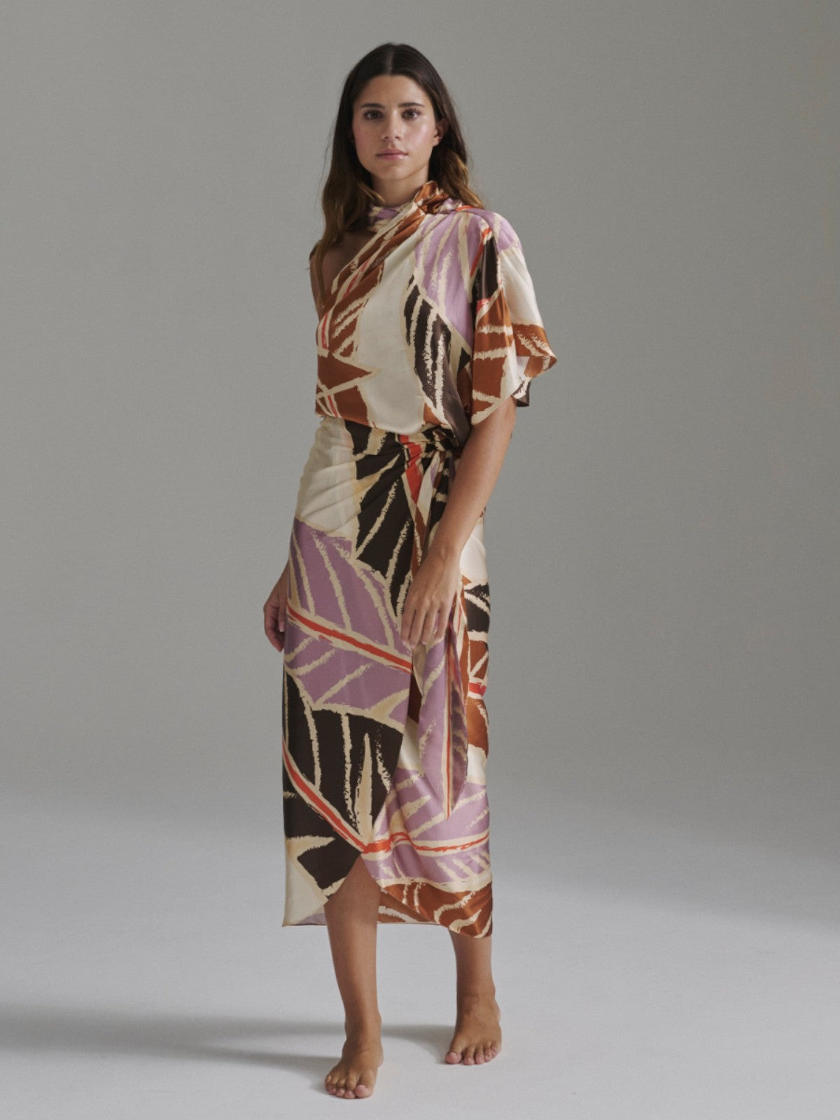 Chiminango Satin Silk Blouse | Lilac Platanera Leaves Chiminango Satin Silk Blouse | Lilac Platanera Leaves