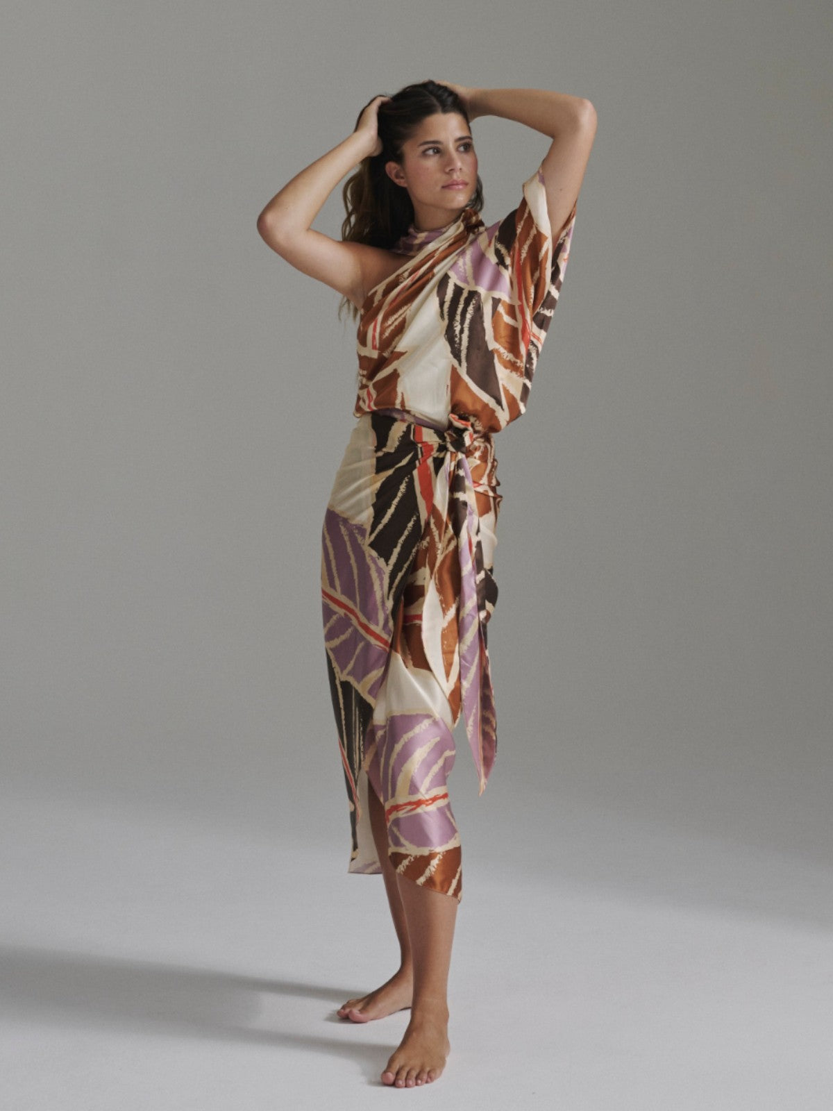 Chiminango Satin Silk Blouse | Lilac Platanera Leaves Chiminango Satin Silk Blouse | Lilac Platanera Leaves