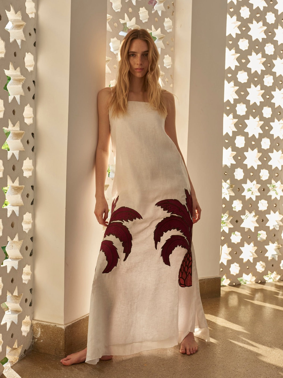 Copa Del Sol Linen Maxi Dress | White Copa Del Sol Linen Maxi Dress | White