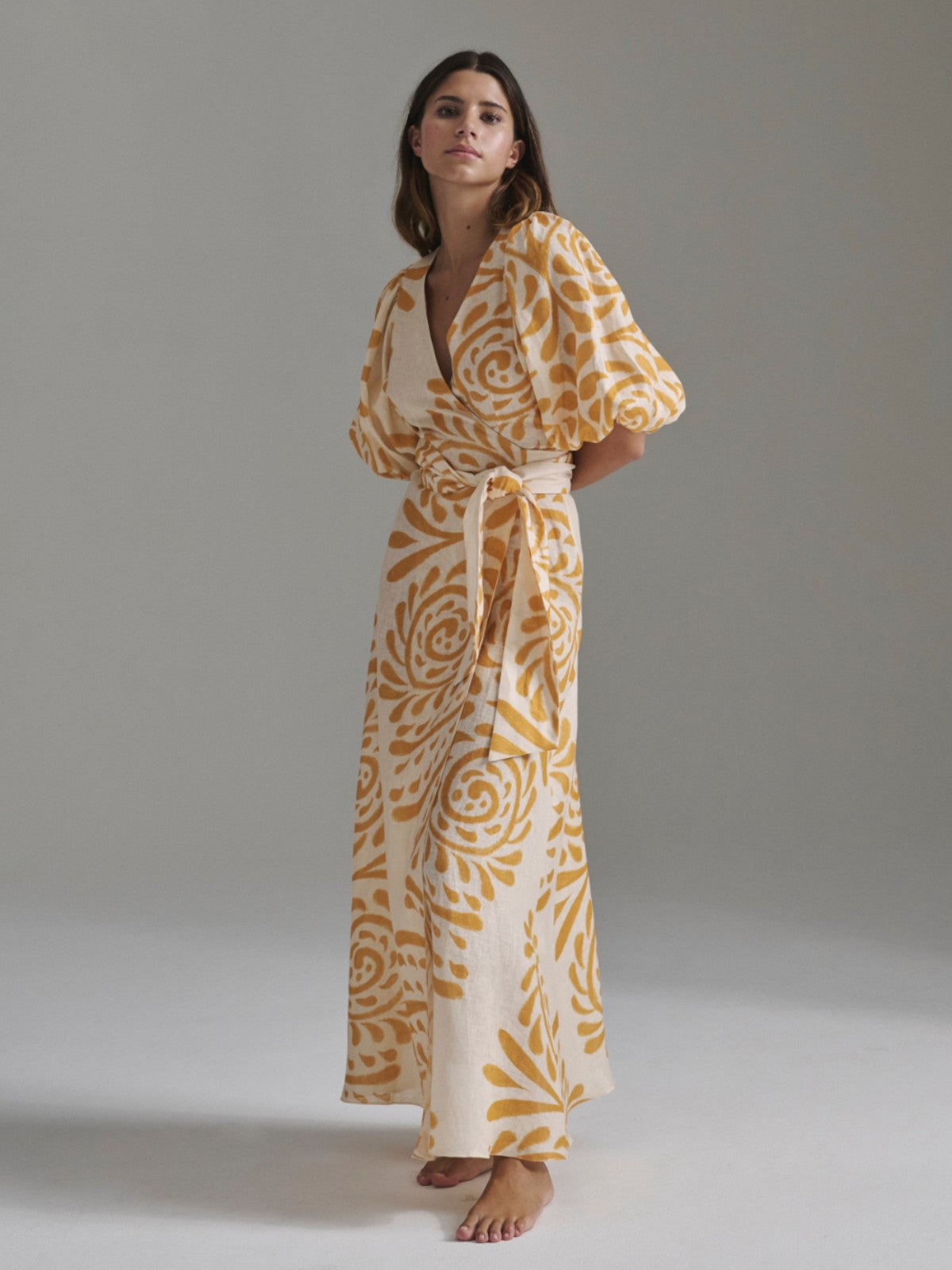 Ermita Linen Midi Dress | Ecru Yellow Arabesque Ermita Linen Midi Dress | Ecru Yellow Arabesque