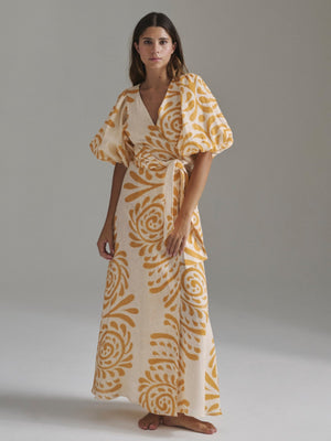 Ermita Linen Midi Dress | Ecru Yellow Arabesque Ermita Linen Midi Dress | Ecru Yellow Arabesque