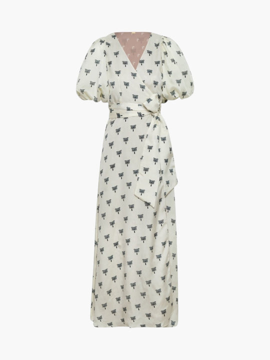 Ermita Martellato Silk Midi Dress | Ivory/Black Polka Palms