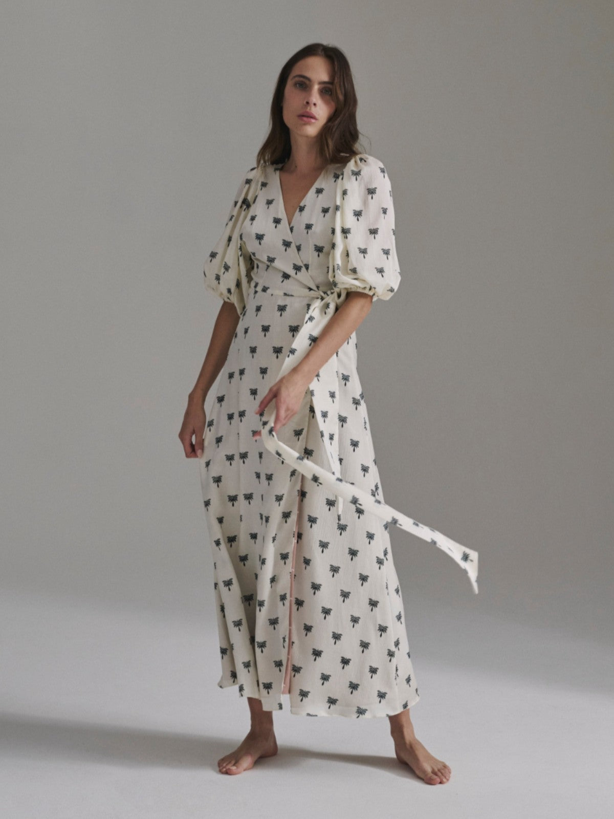 Ermita Martellato Silk Midi Dress | Ivory/Black Polka Palms Ermita Martellato Silk Midi Dress | Ivory/Black Polka Palms