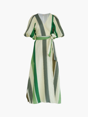 Ermita Wrap Linen Dress | Green Stripes Ermita Wrap Linen Dress | Green Stripes