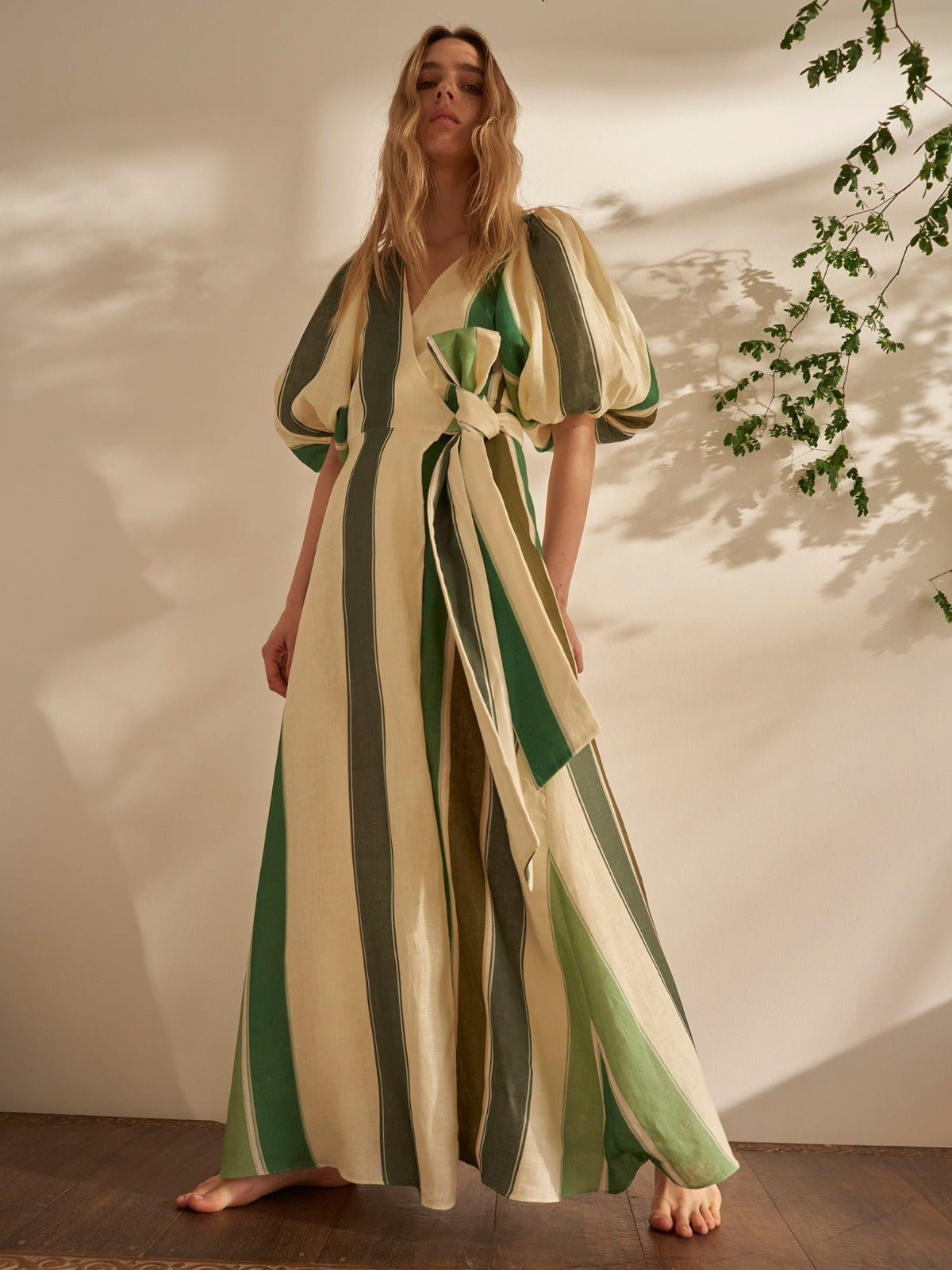 Ermita Wrap Linen Dress | Green Stripes Ermita Wrap Linen Dress | Green Stripes