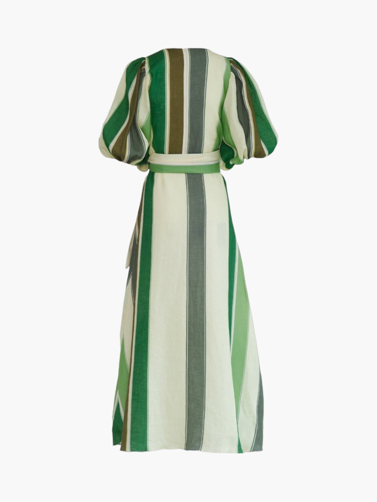 Ermita Wrap Linen Dress | Green Stripes