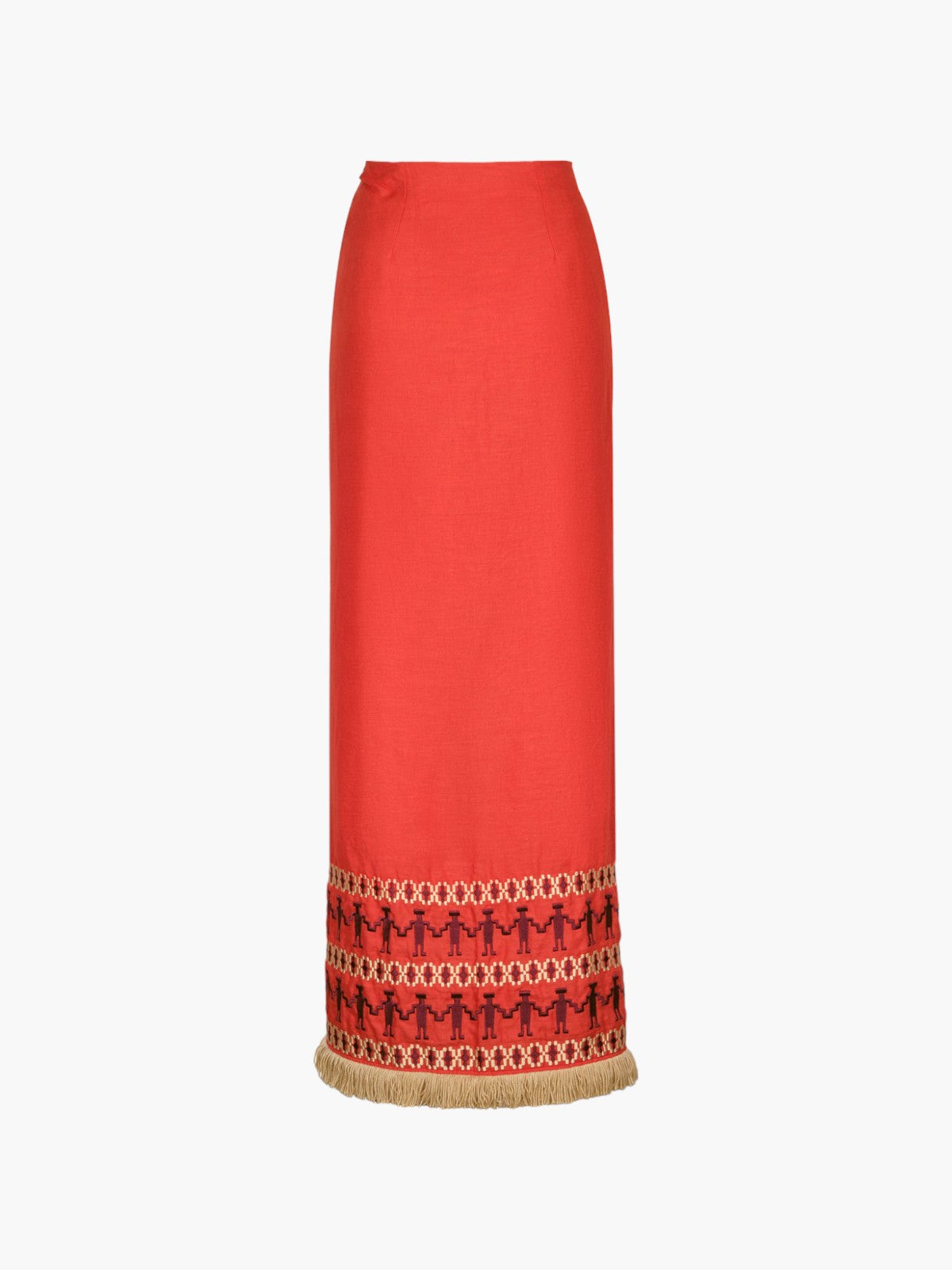 Guainia Linen Midi Skirt | Red Embroidered Guainia Linen Midi Skirt | Red Embroidered