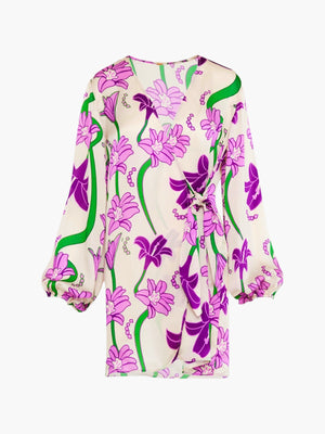Hojarasca Mini Silk Dress | Violet Flowers Hojarasca Mini Silk Dress | Violet Flowers