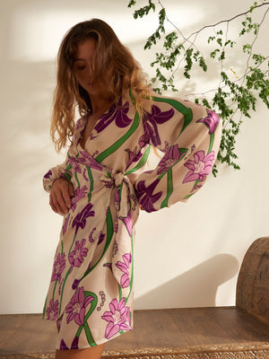 Hojarasca Mini Silk Dress | Violet Flowers Hojarasca Mini Silk Dress | Violet Flowers