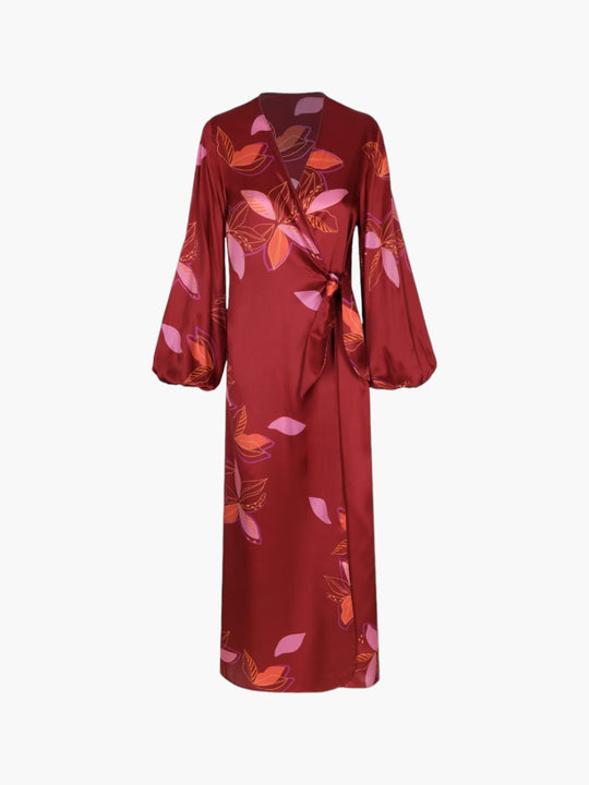 Hojarasca Silk Maxi Dress | Wine Fuchsia Flowers