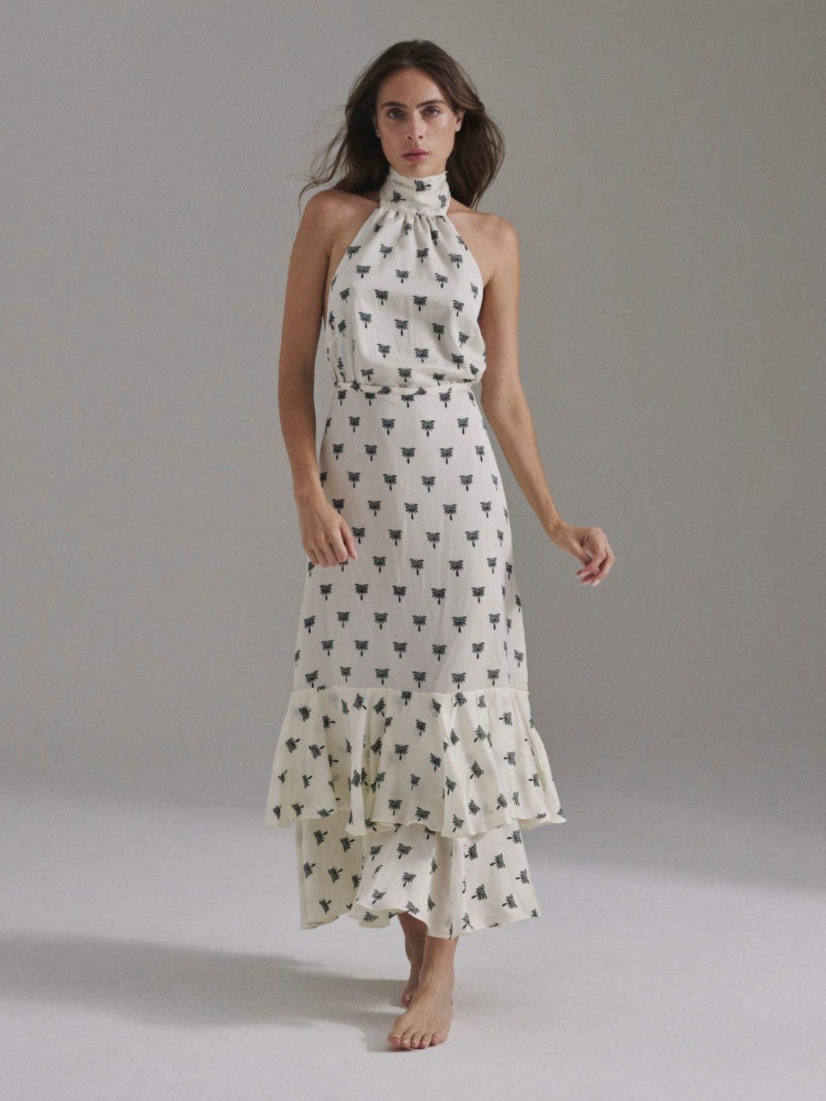 Sevilla Martellato Silk Skirt | Ivory/Black Polka Palms