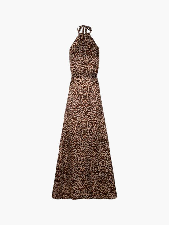 Magdalena Silk Satin Dress | Jaguar Print