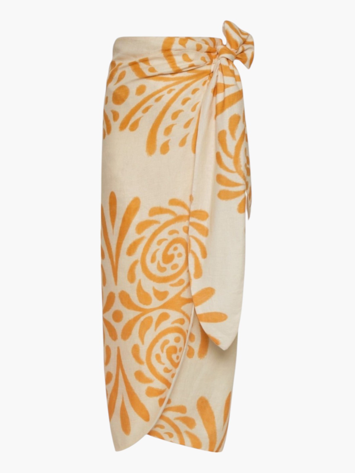 Mapara Linen Skirt / Ecru Yellow Arabesque