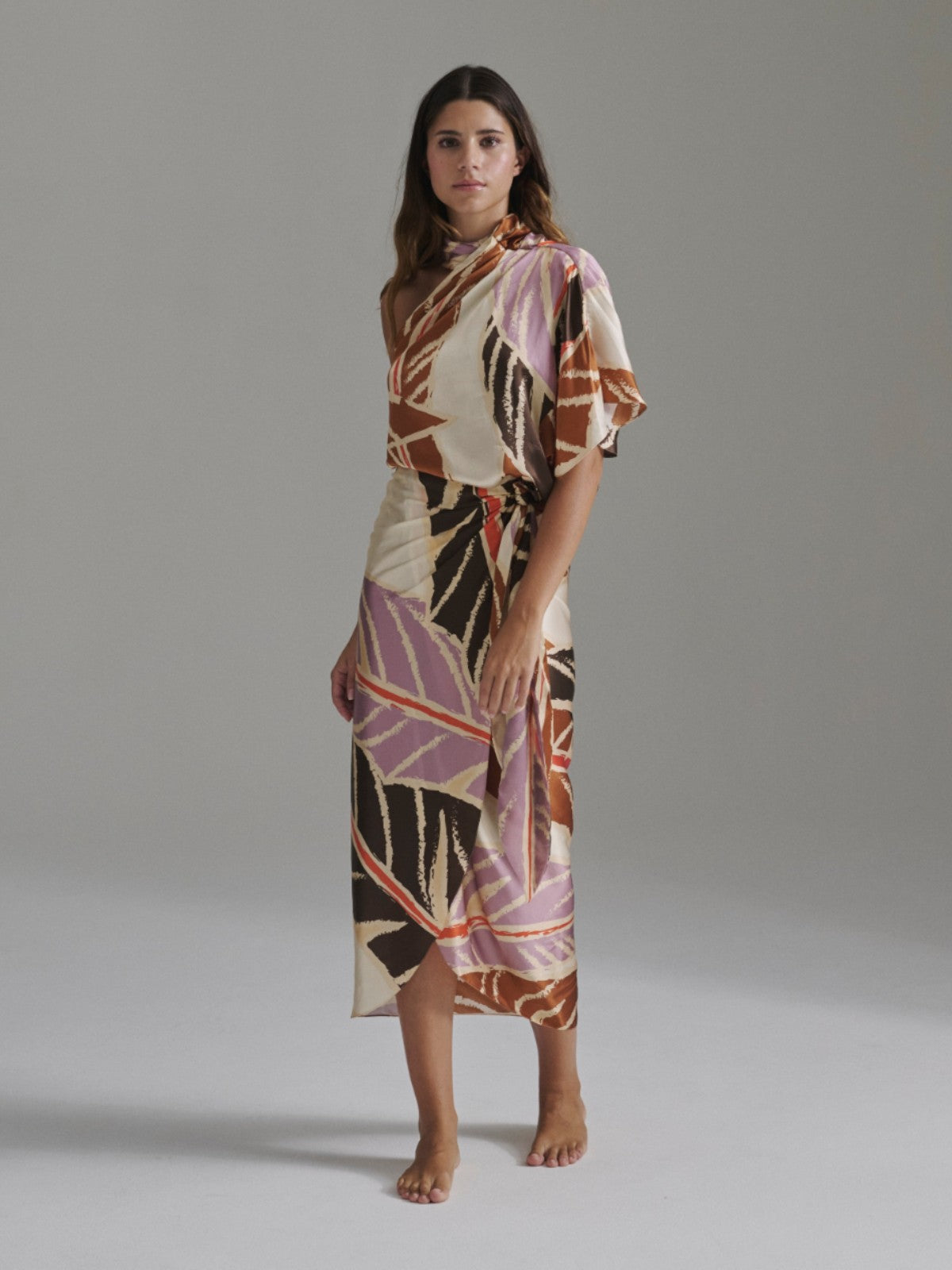 Mapara Satin Silk Skirt | Lilac Platanera Leaves Mapara Satin Silk Skirt | Lilac Platanera Leaves