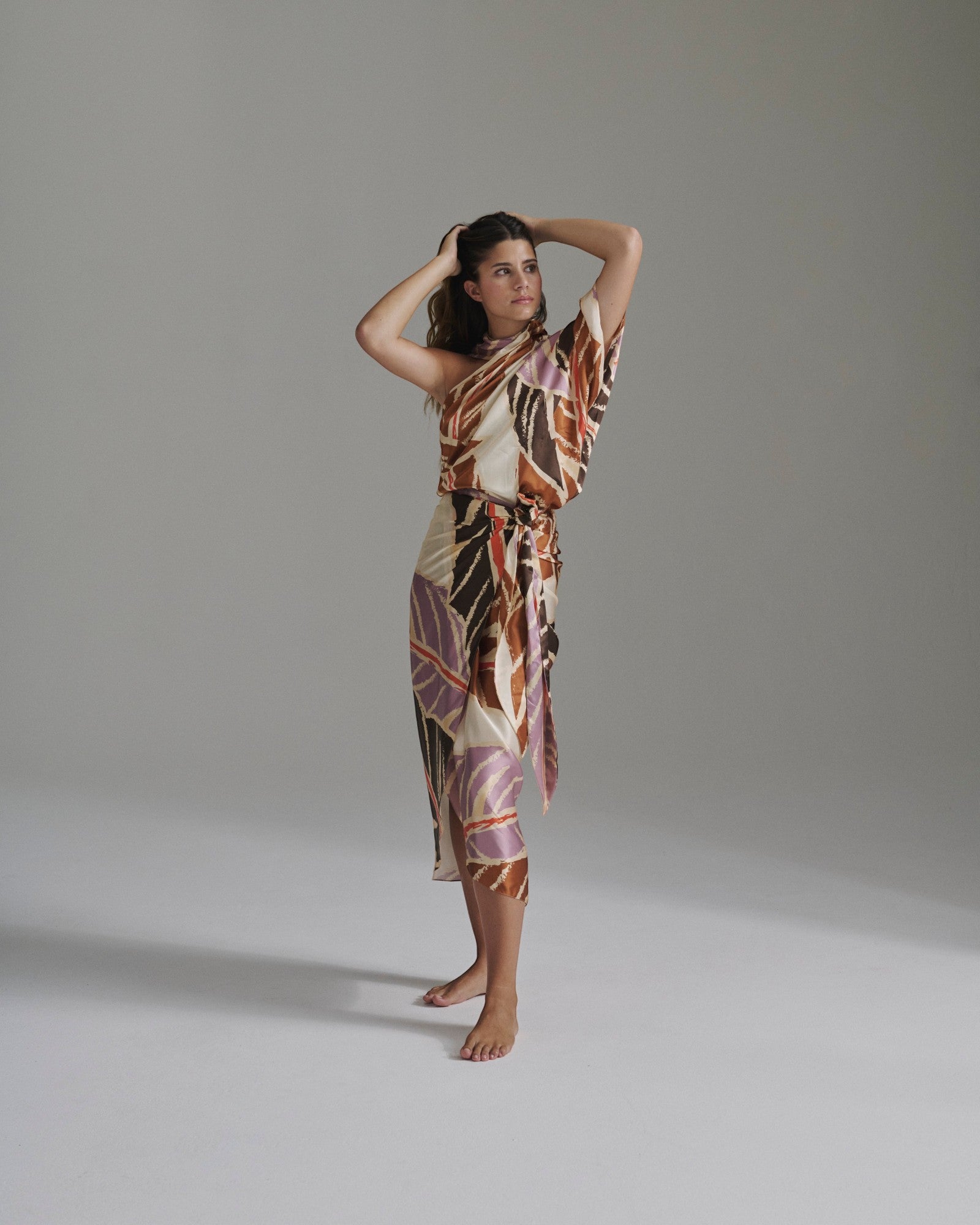 Mapara Satin Silk Skirt | Lilac Platanera Leaves Mapara Satin Silk Skirt | Lilac Platanera Leaves