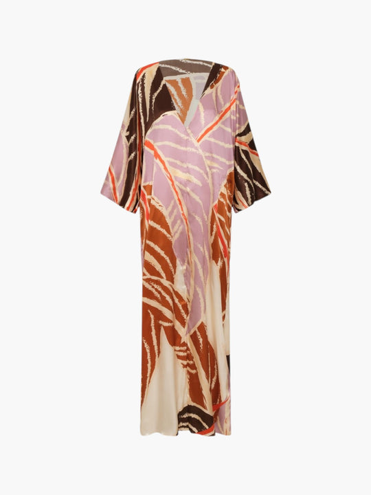 Mercedes Satin Silk Closed Tunic | Lilac Platanera Leaves