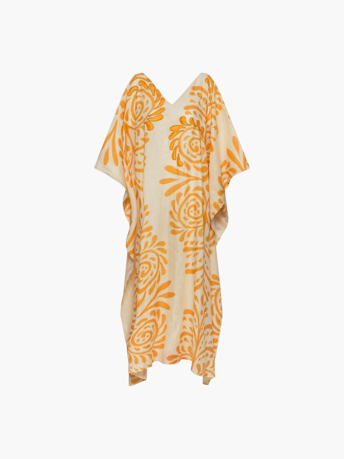 Morena Hand Embroidered Linen Closed Tunic | Ecru Yellow Arabesque Morena Hand Embroidered Linen Closed Tunic | Ecru Yellow Arabesque