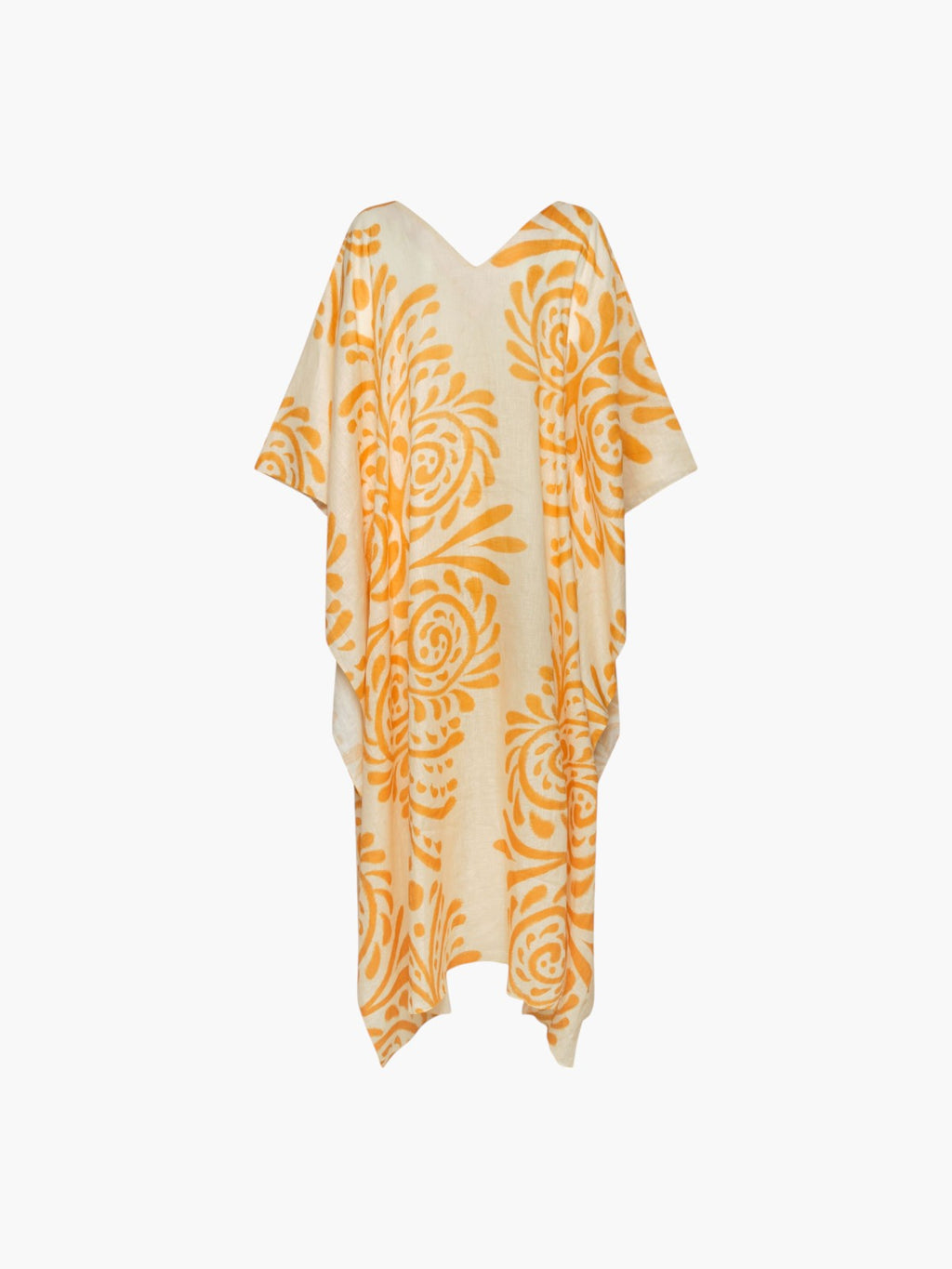 Morena Hand Embroidered Linen Closed Tunic | Ecru Yellow Arabesque