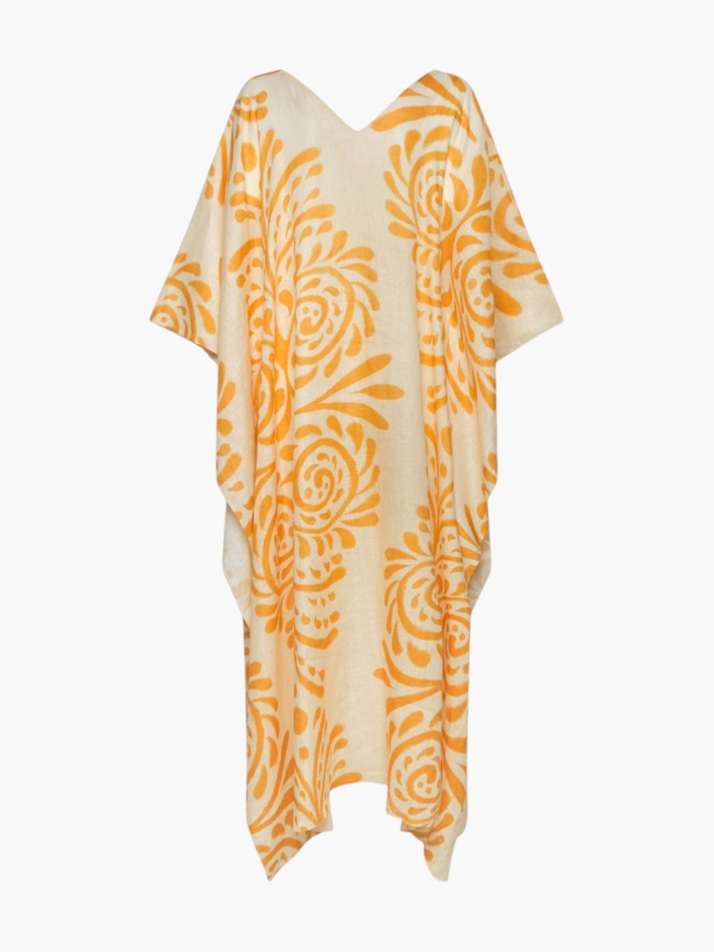 Morena Hand Embroidered Linen Closed Tunic | Ecru Yellow Arabesque