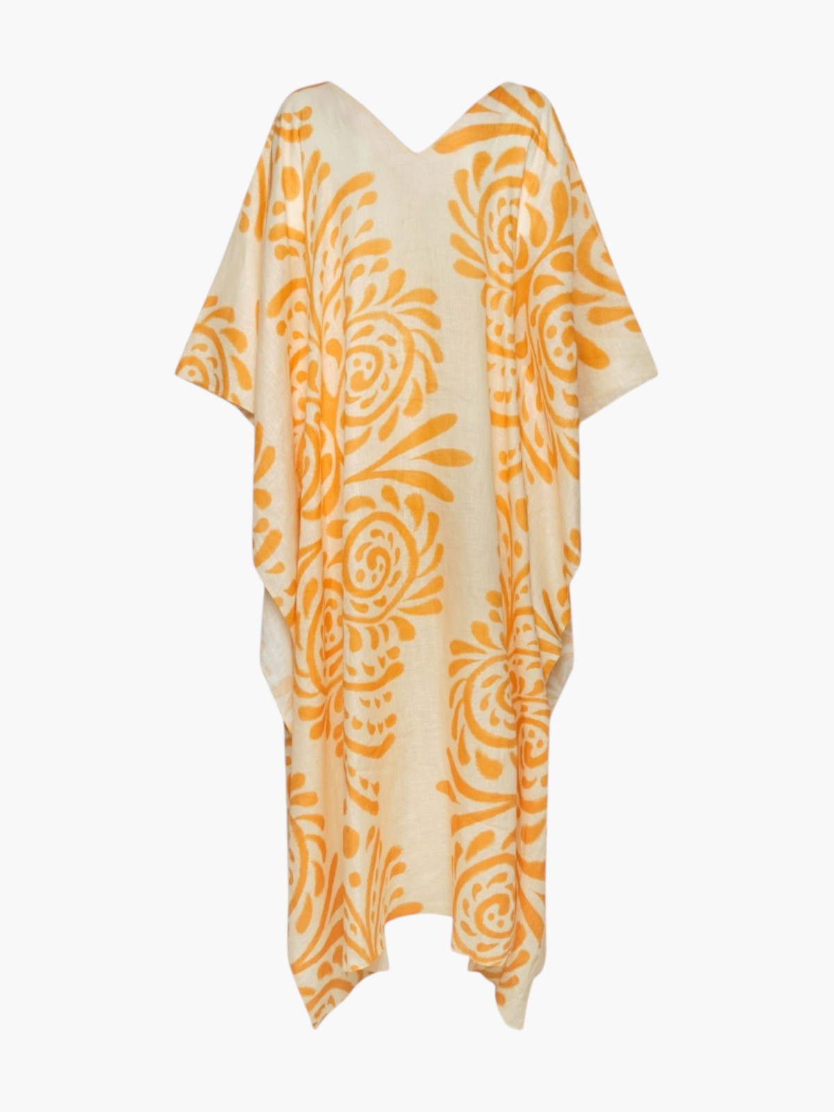 Morena Hand Embroidered Linen Closed Tunic | Ecru Yellow Arabesque