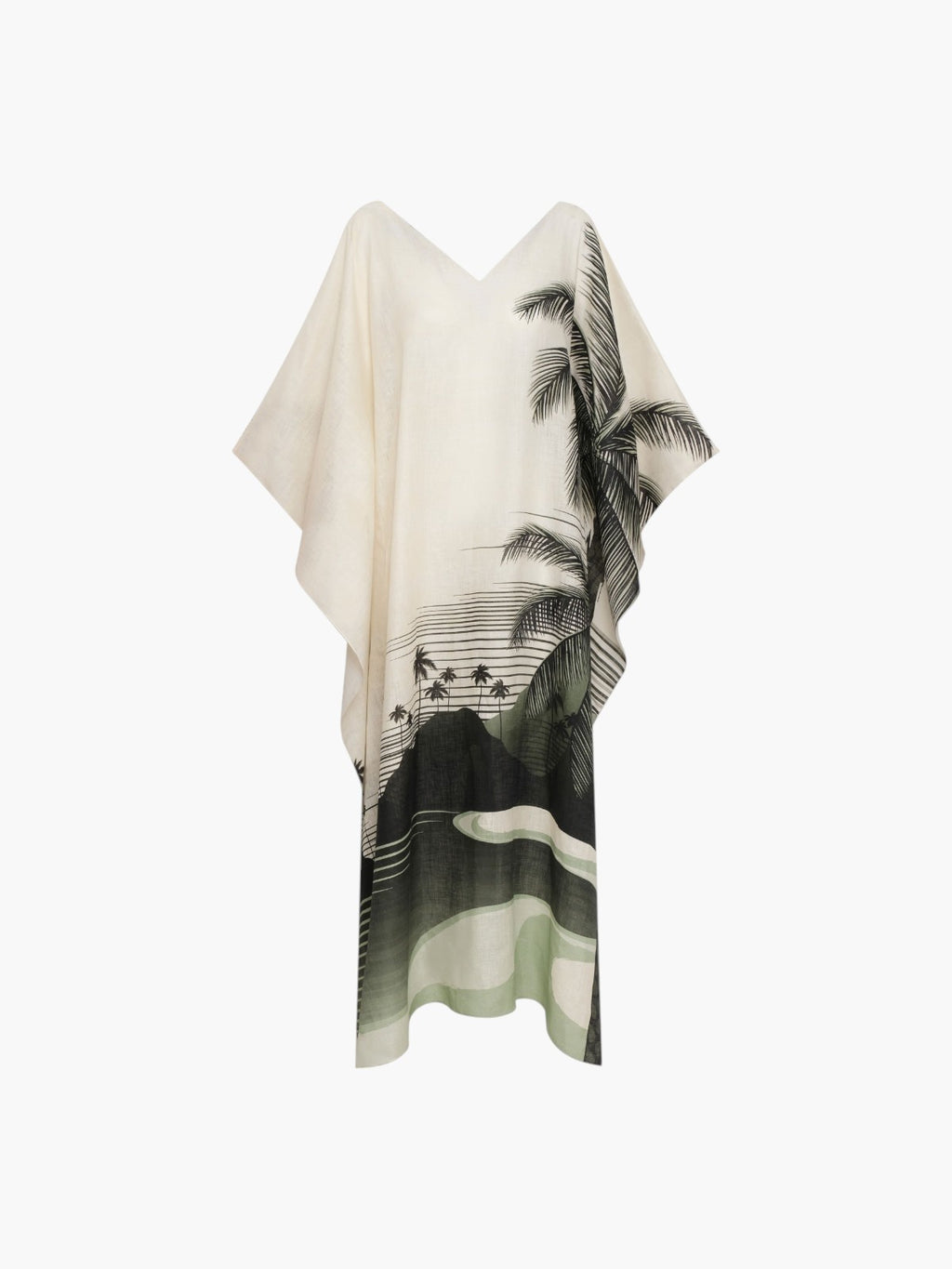 Morena Linen Closed Tunic | Green Tropical Landscape