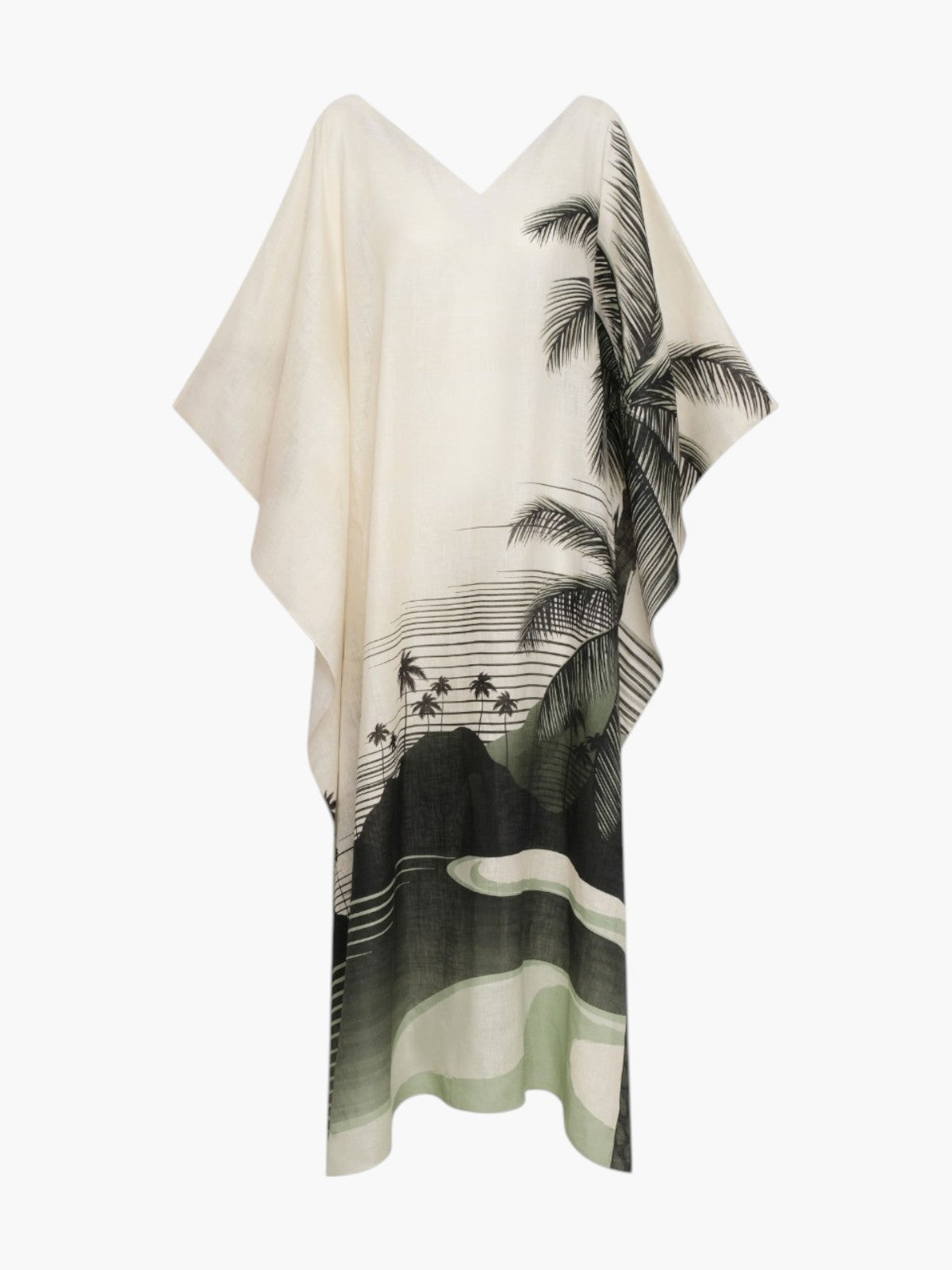 Morena Linen Closed Tunic | Green Tropical Landscape