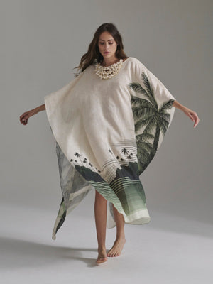 Morena Linen Closed Tunic | Green Tropical Landscape Morena Linen Closed Tunic | Green Tropical Landscape