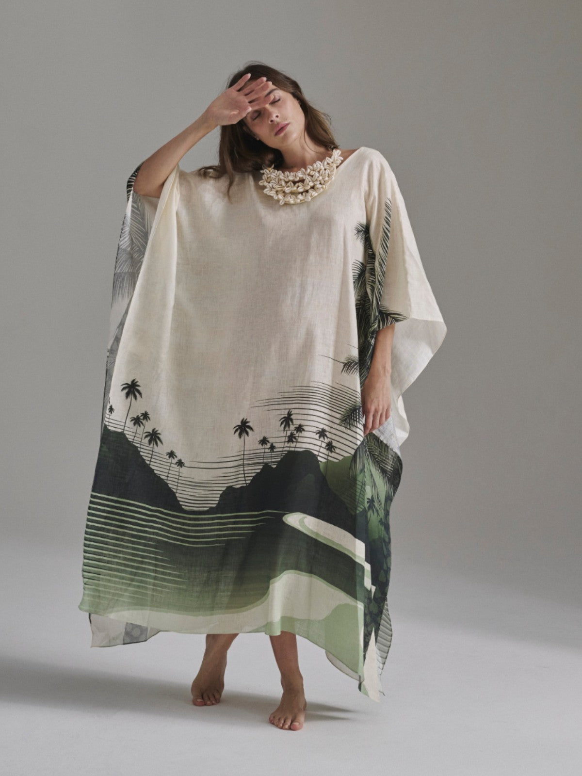 Morena Linen Closed Tunic | Green Tropical Landscape Morena Linen Closed Tunic | Green Tropical Landscape