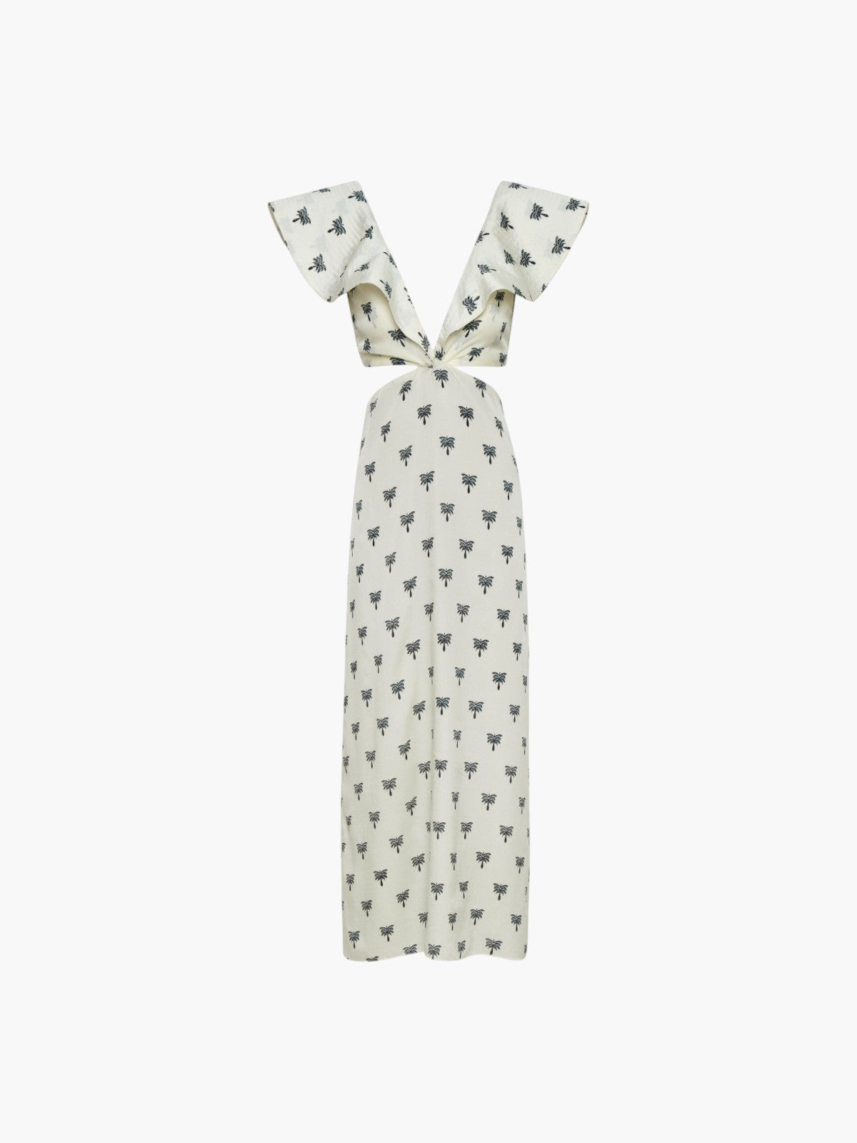 Quetzal Martellato Silk Midi Dress | Ivory/Black Polka Palms