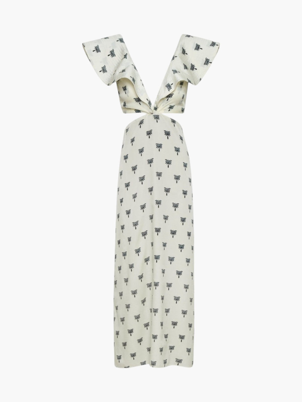 Quetzal Martellato Silk Midi Dress | Ivory/Black Polka Palms