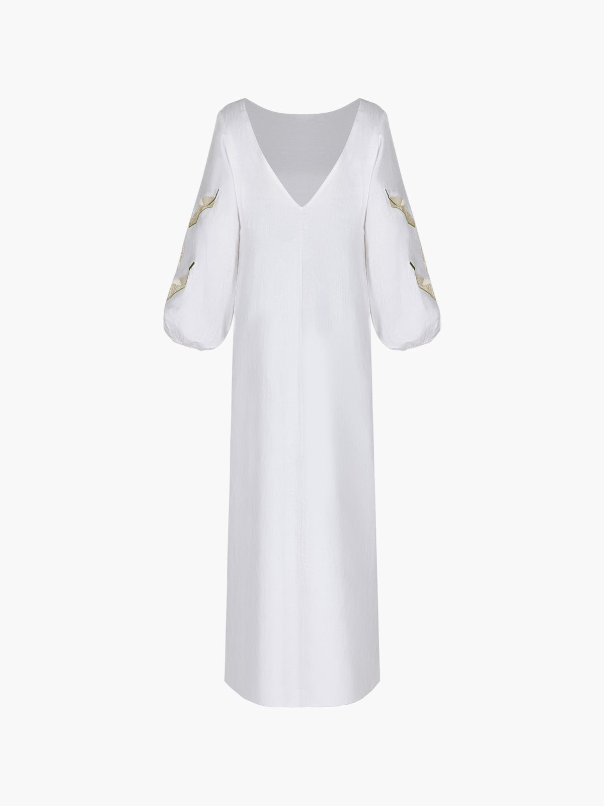 Saman Linen Embroidered Maxi Dress | White Saman Linen Embroidered Maxi Dress | White