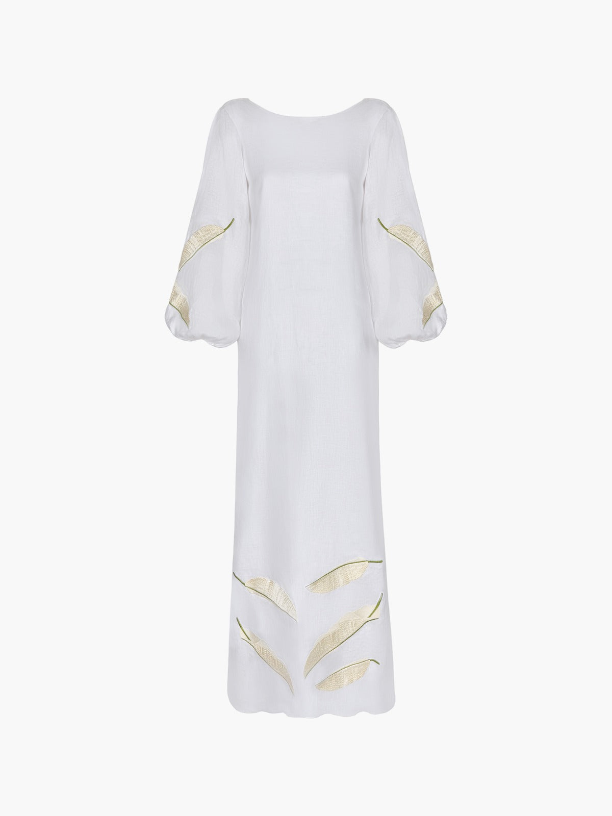 Saman Linen Embroidered Maxi Dress | White Saman Linen Embroidered Maxi Dress | White