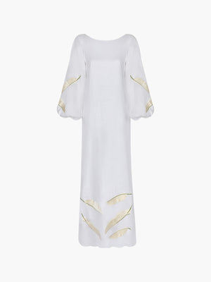 Saman Linen Embroidered Maxi Dress | White Saman Linen Embroidered Maxi Dress | White