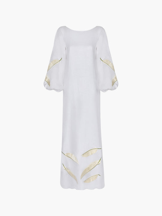 Saman Linen Embroidered Maxi Dress | White