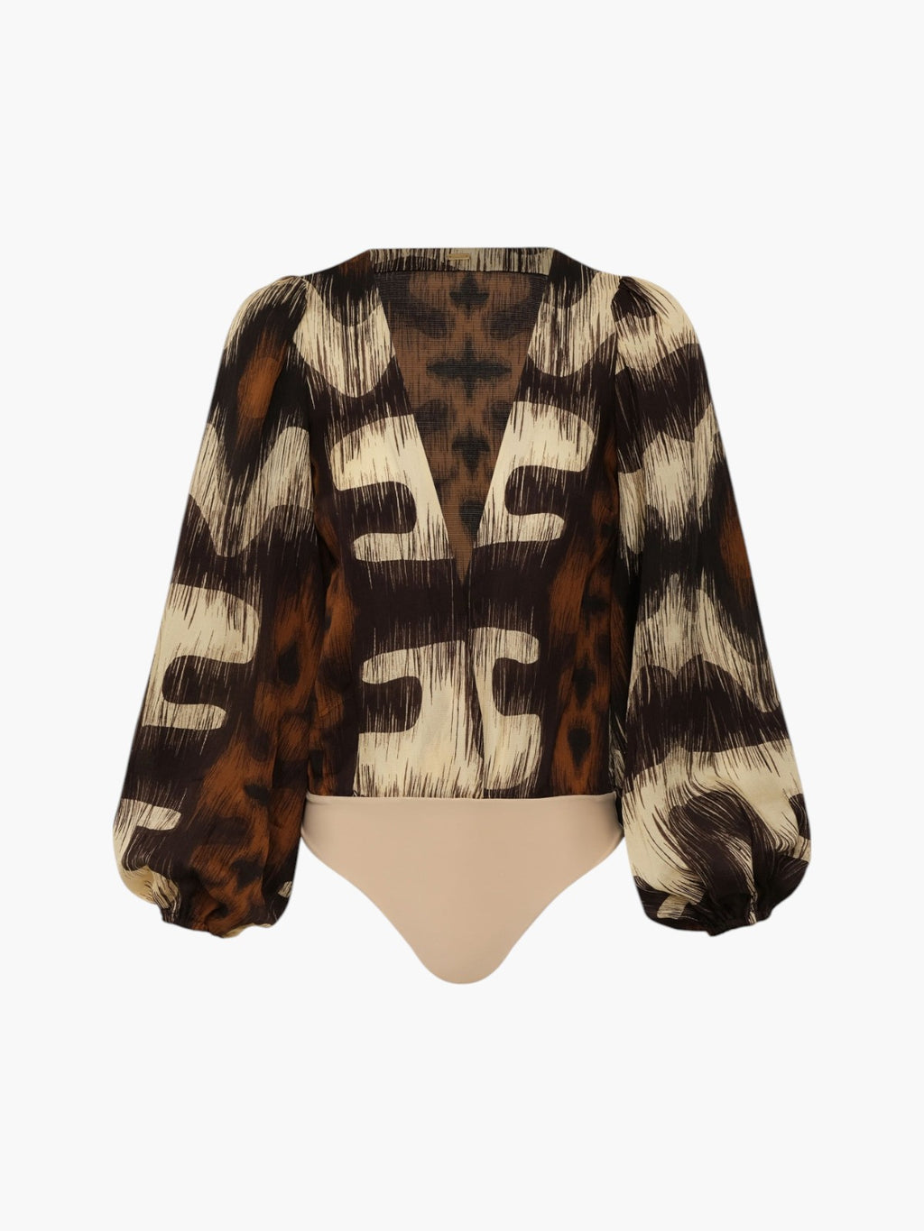 Sambale Martellato Silk Bodysuit | Brown Ikat