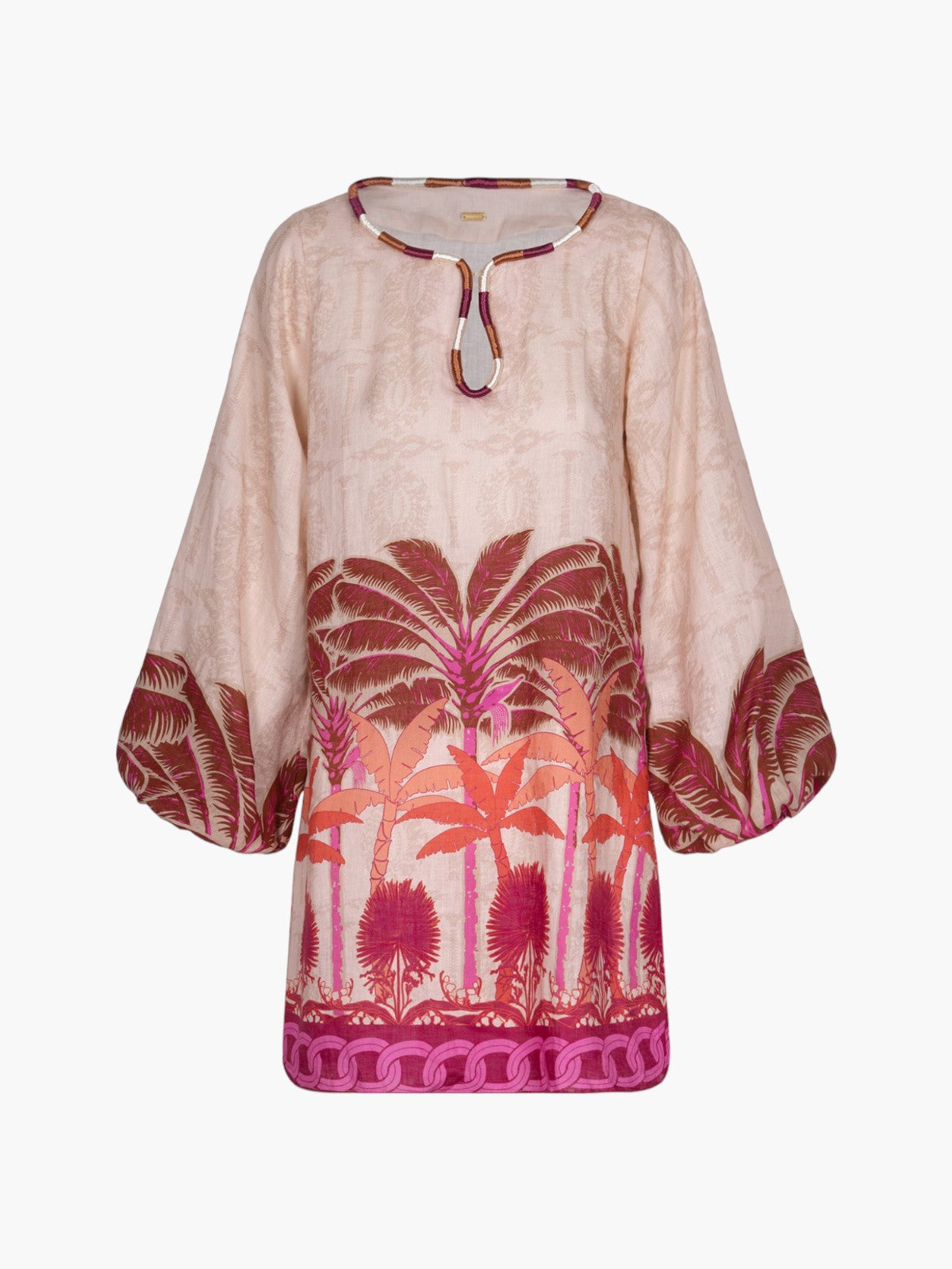 San Marco Linen Mini Dress | Fuchsia Palms