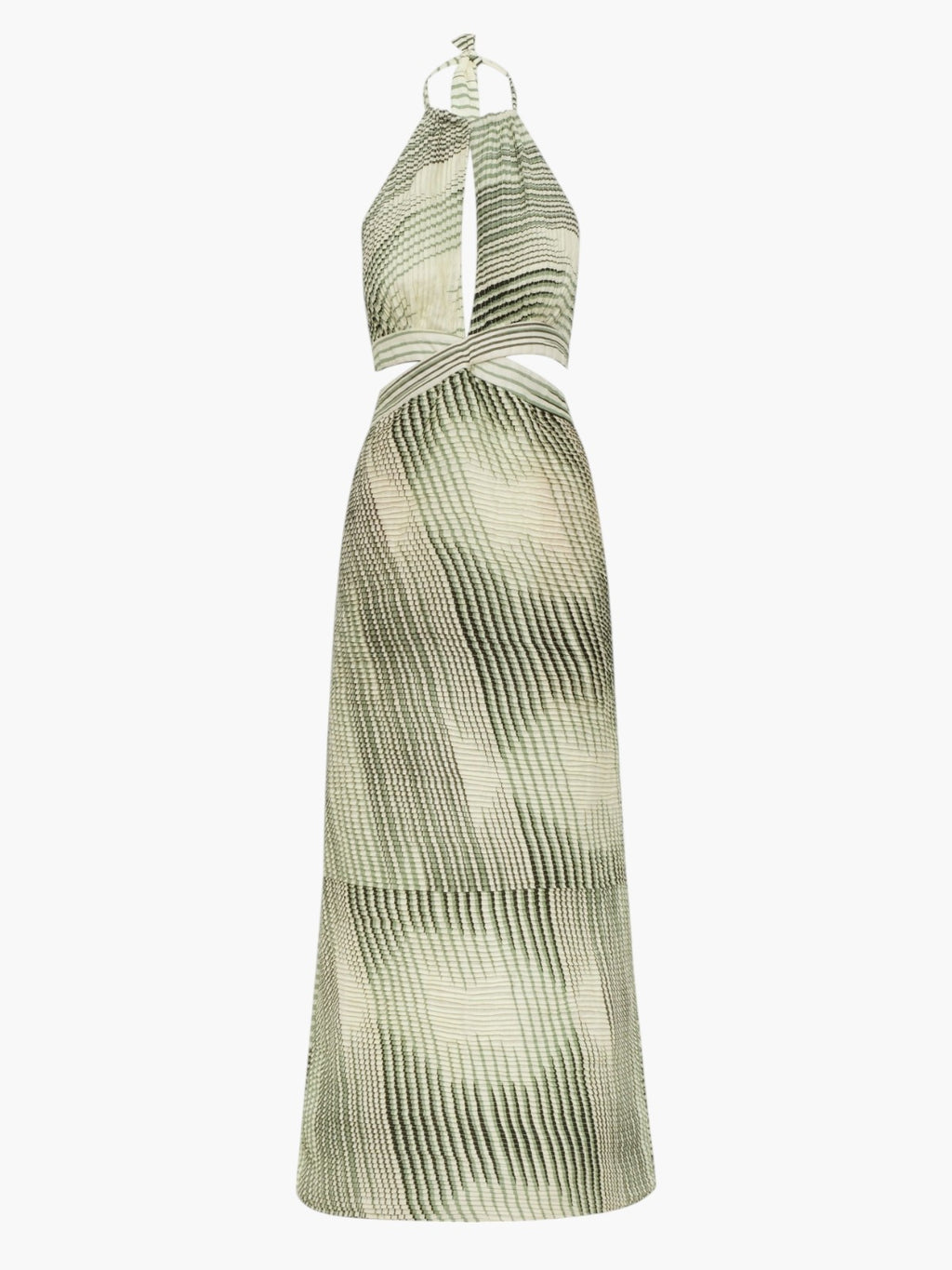 San Agustin Pleated Linen Midi Dress | Green Stripes