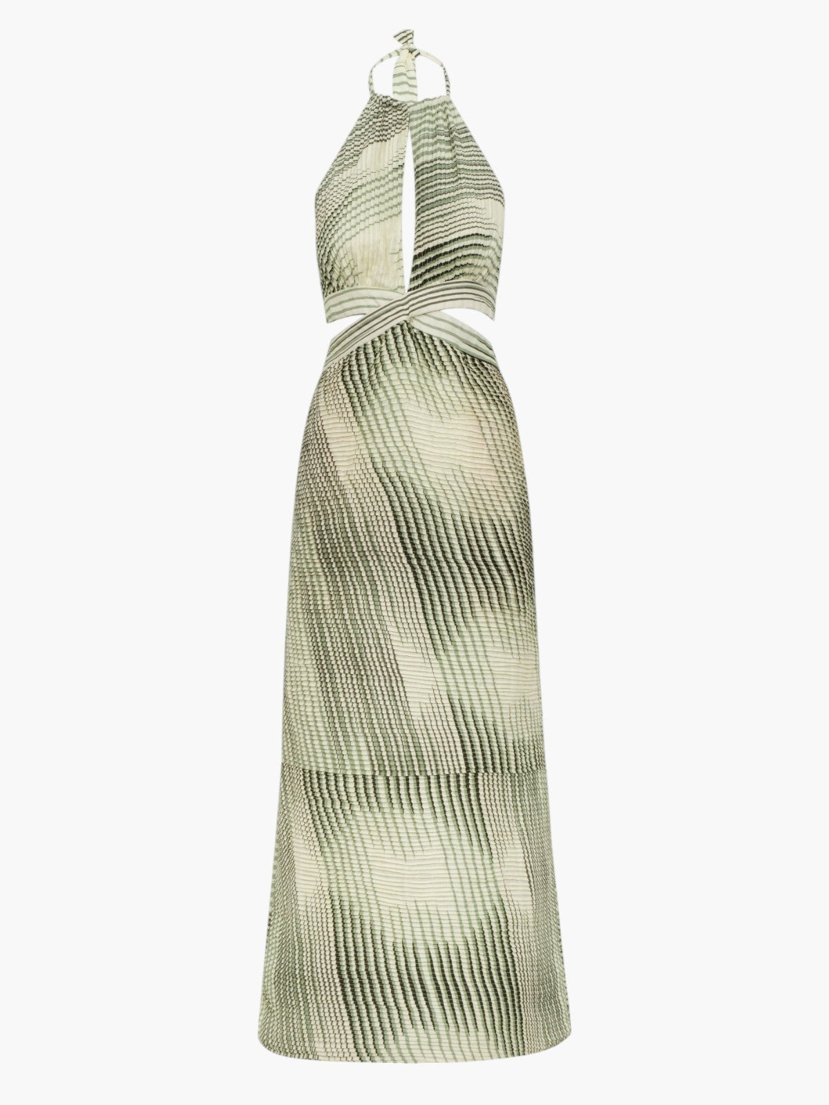 San Agustin Pleated Linen Midi Dress | Green Stripes San Agustin Pleated Linen Midi Dress | Green Stripes