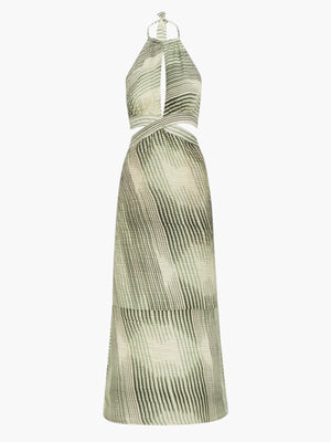 San Agustin Pleated Linen Midi Dress | Green Stripes San Agustin Pleated Linen Midi Dress | Green Stripes