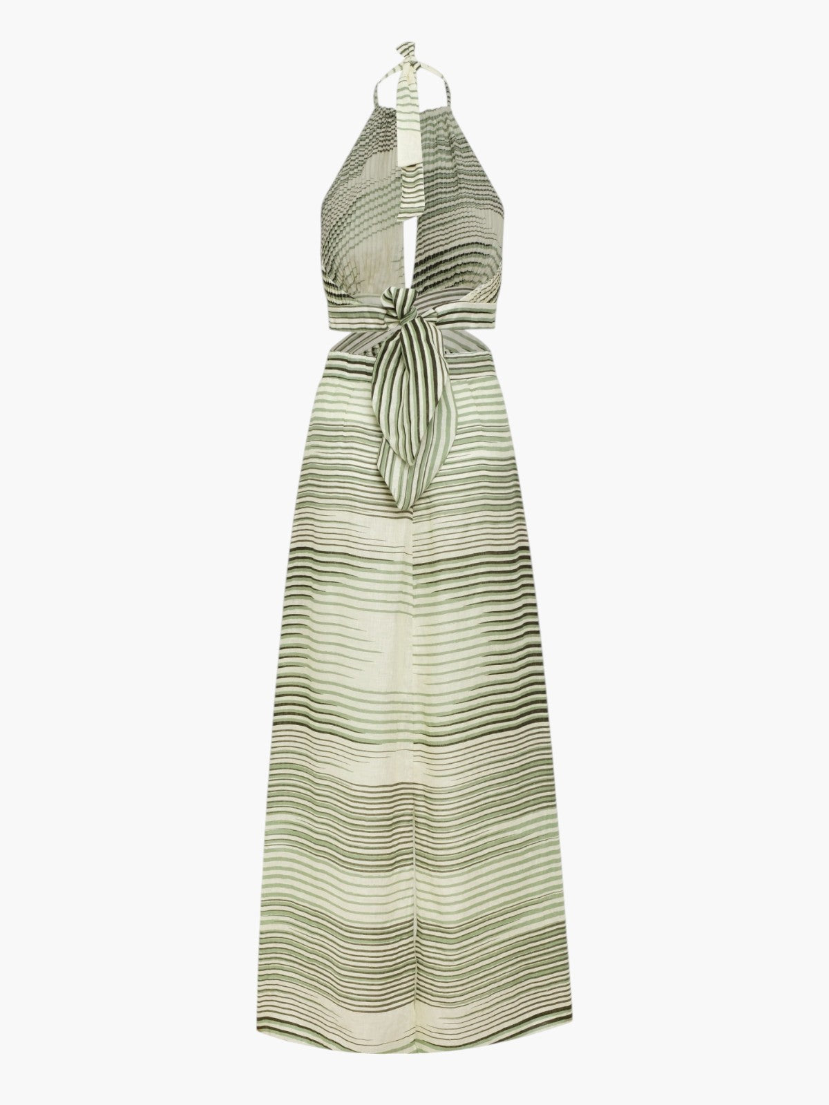 San Agustin Pleated Linen Midi Dress | Green Stripes San Agustin Pleated Linen Midi Dress | Green Stripes