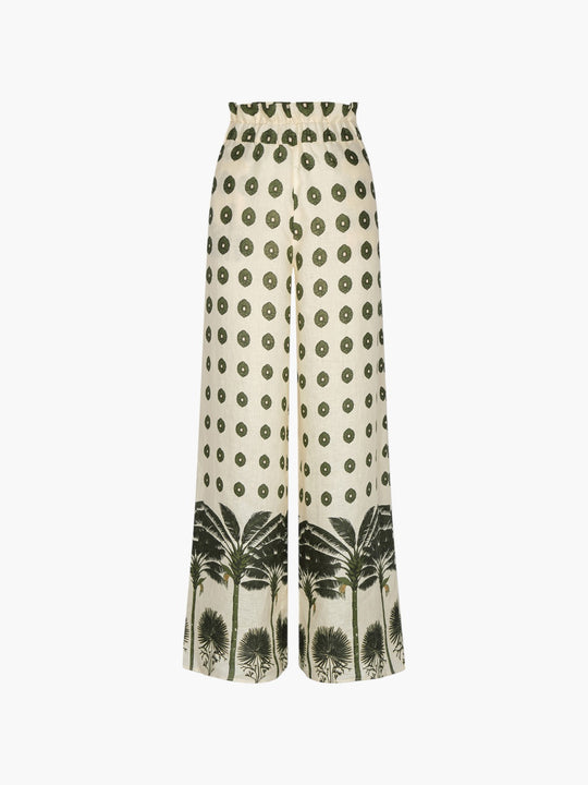 San Benito Linen Pants | Cream Mini Palms Green