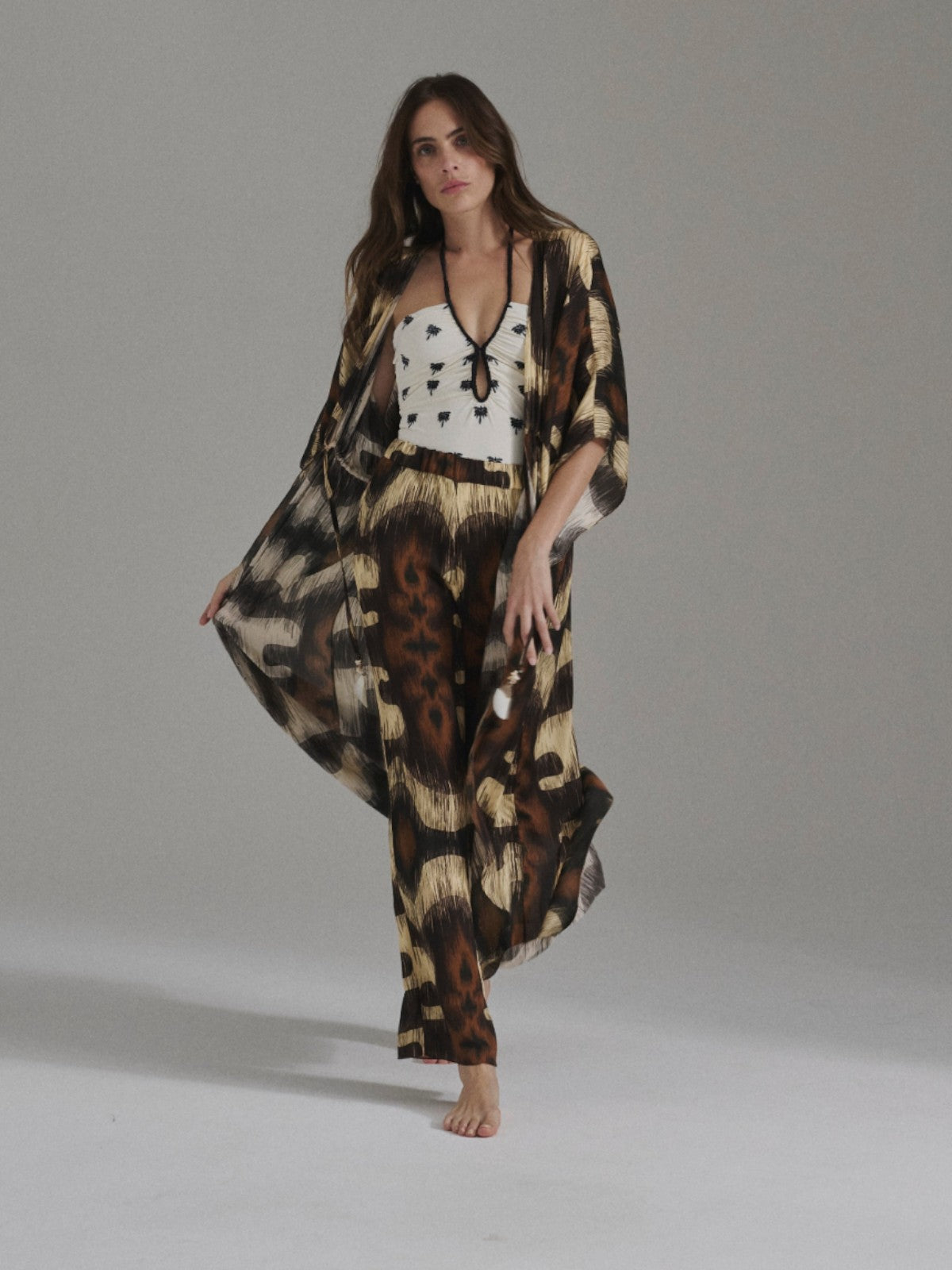 San Cipriano Martellato Silk Tunic | Brown Ikat