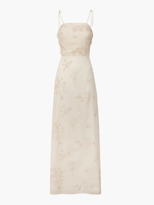 Tejada Pleated Cotton Midi Dress | Ivory Guayacan