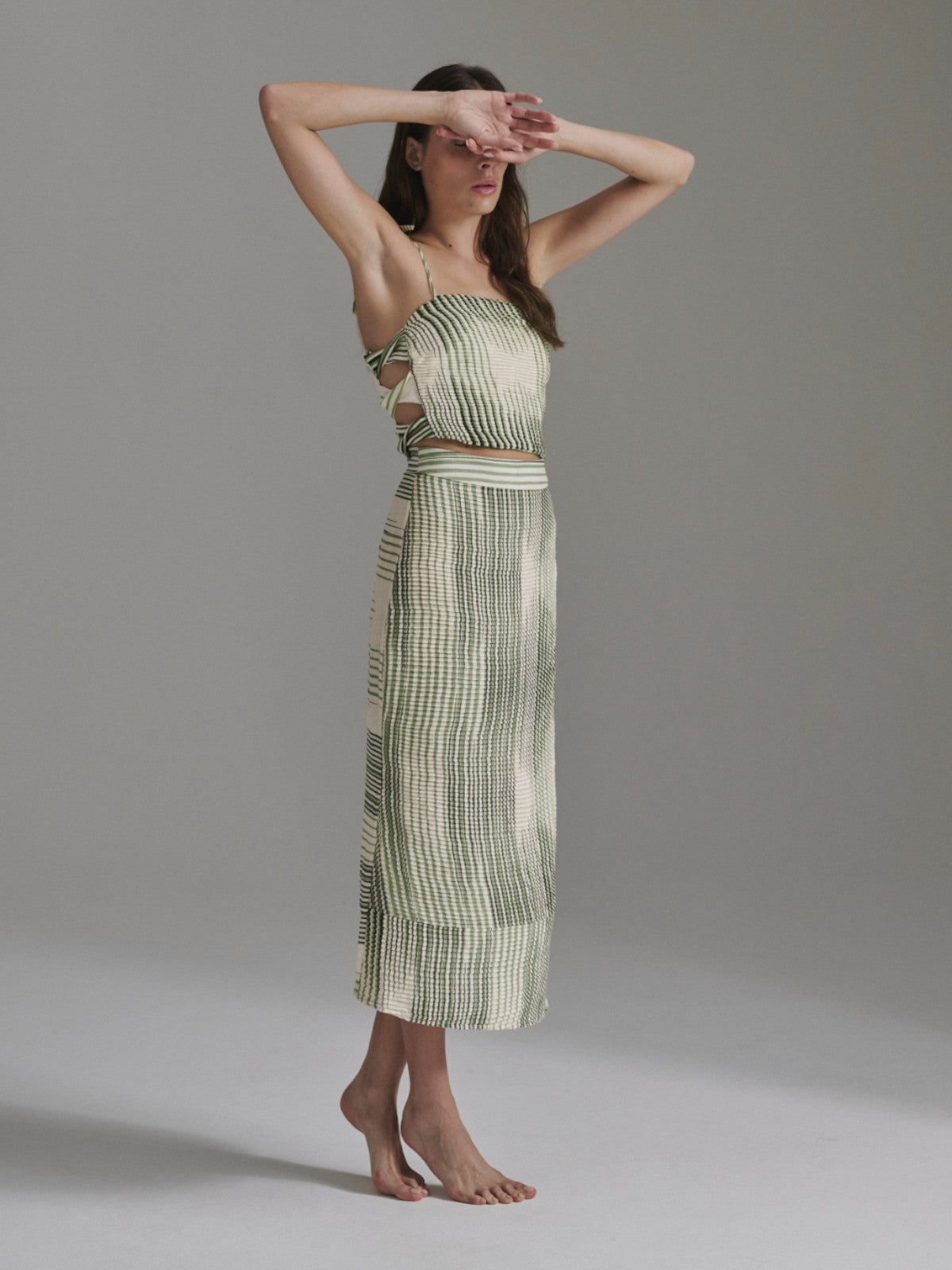 Tejada Pleated Linen Top | Green Stripes Tejada Pleated Linen Top | Green Stripes