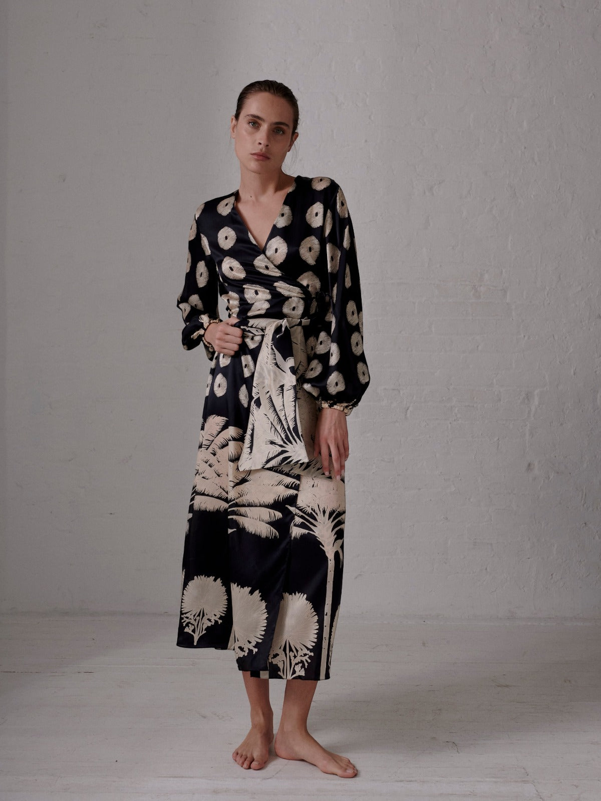 Tertulia Satin Silk Maxi Dress | Black Palms